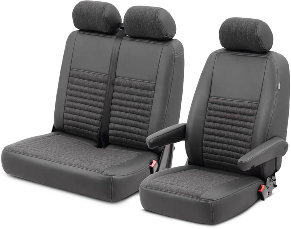 Pasvorm stoelhoezen Volkswagen Crafter 2006-2017 (past op stoel en duobank) - Exclusive design kunstleer - denim zwart
