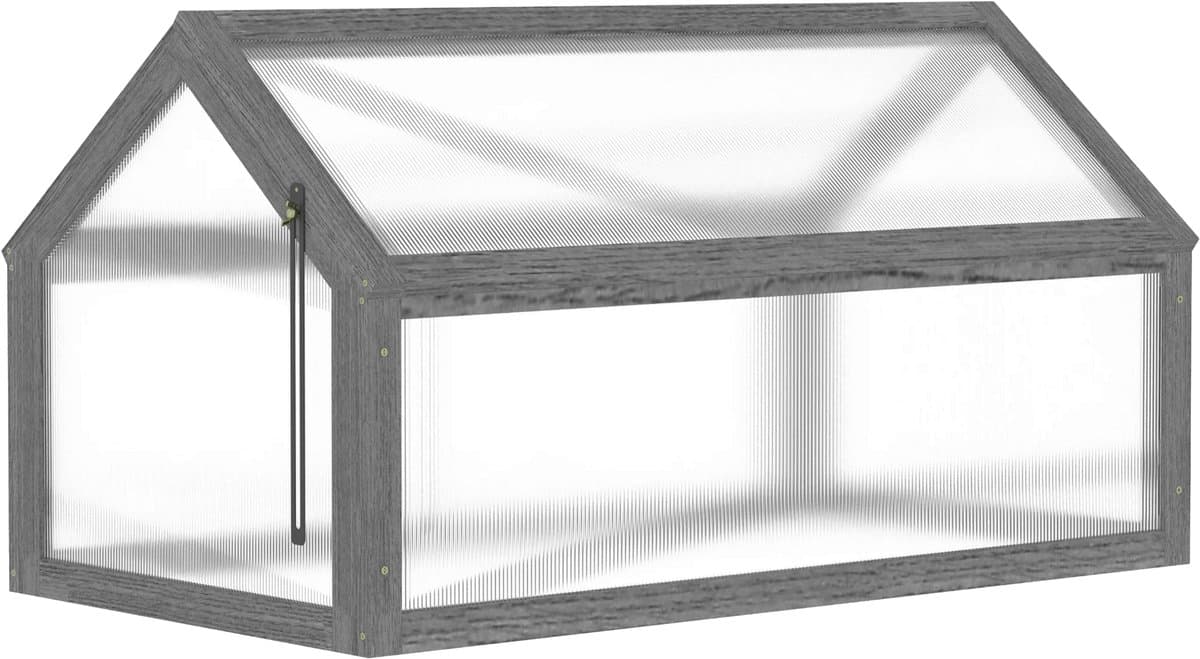 Houten Koude Bak Mini Broeikas 90x52x49,5 cm – Kweekkas voor Tuin – Grijs