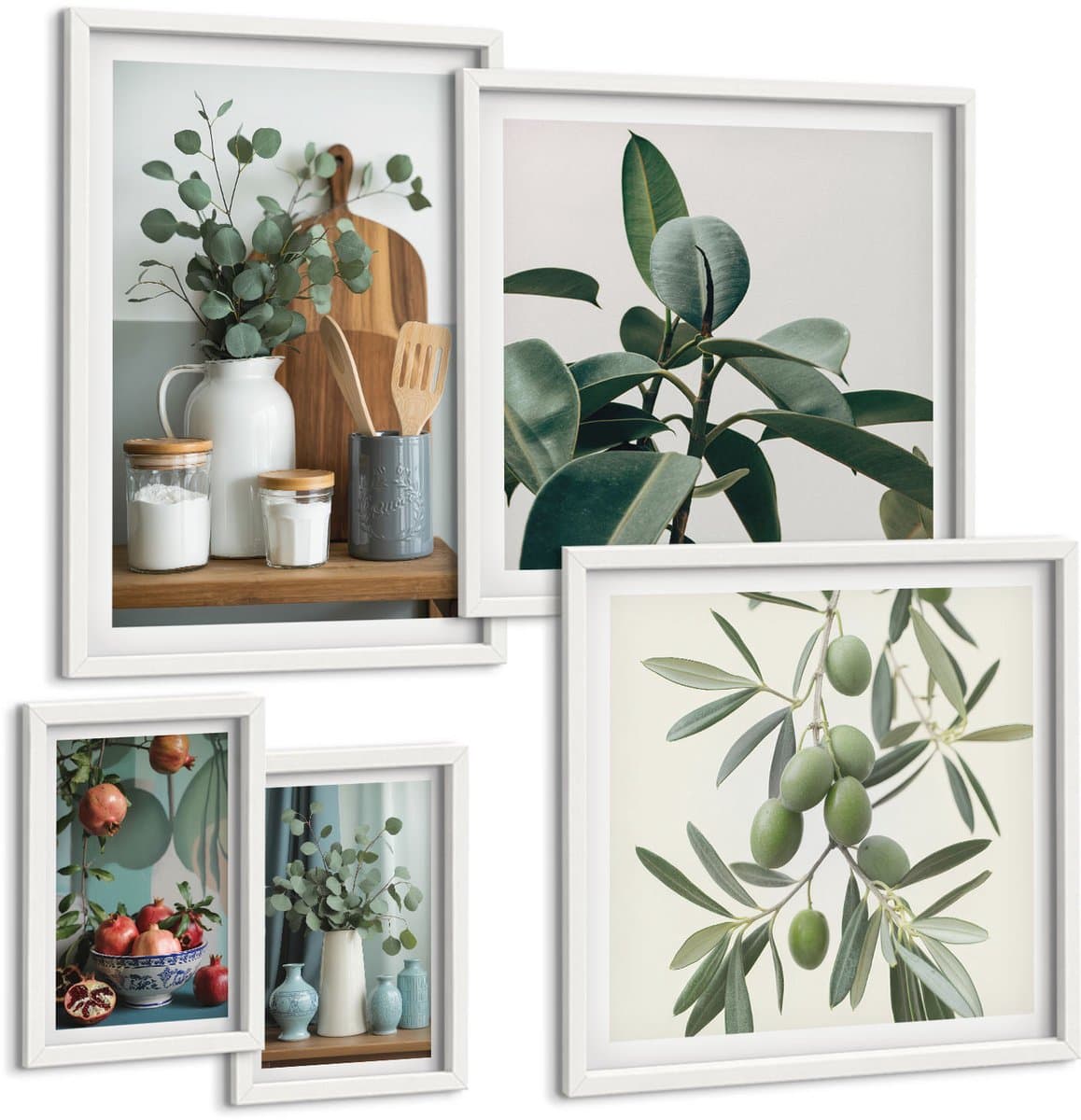 Tulup 4-Delige Schilderij Set - Natuurlijke accenten in Scandinavische stijl met planten - 50 x 50 cm, 20 x 30 cm en 40 x 60 cm - Stijlvolle Wanddecoratie - Interieur - Woonkamer Decoratie