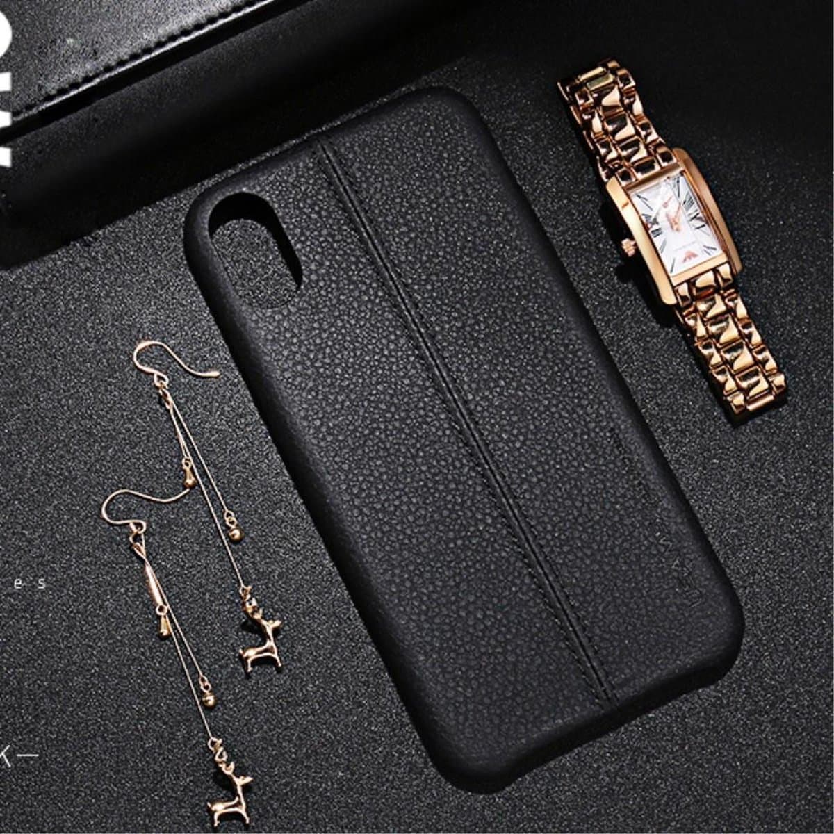 USAMS JOE Series Kunstleer Hardcase Hoesje iPhone X - Zwart