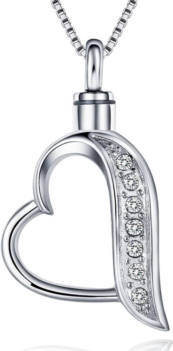 Quiges - RVS - Ashanger - Urn - Open - Zirkonia - Hart - Met - Verstelbare - Ketting - 46 - 52cm - Asketting - As sieraad - SLSA011