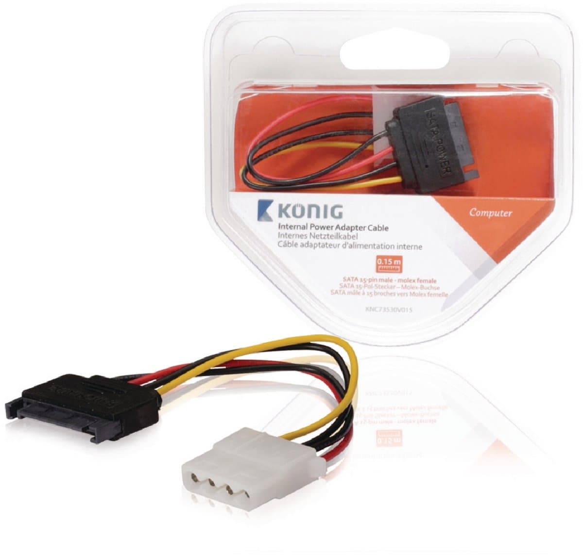 Interne Stroomkabel SATA 15-Pins Male - Molex Female 0.15 m