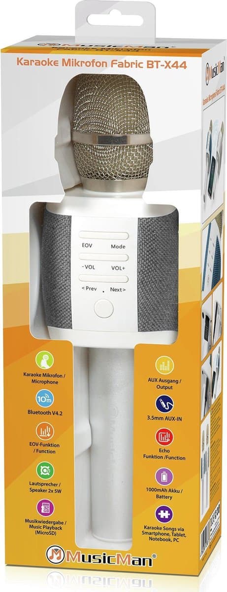 Technaxx BT-X44-Grey, Musicman karaoke microfoon, grijs