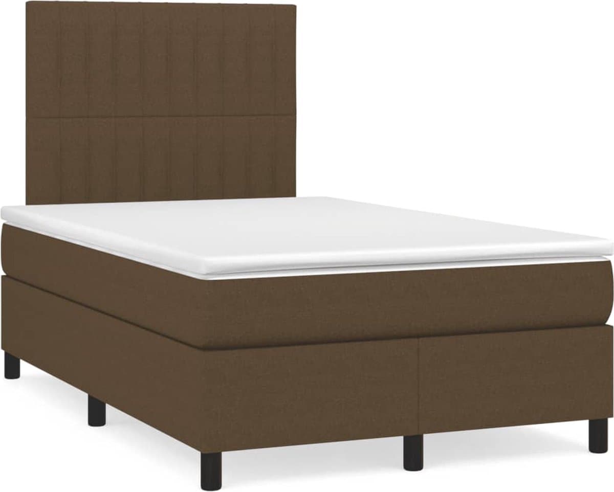 vidaXL - Boxspring - met - matras - en - LED - stof - donkerbruin - 120x190 - cm
