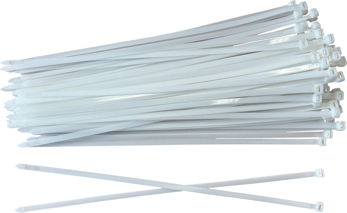 Kortpack - Kabelbinders/Tyraps - 300mm lang x 9mm breed - 500 Stuks - Wit - Treksterkte: 79.4KG - Bundeldiameter: 76mm - (099.0302)