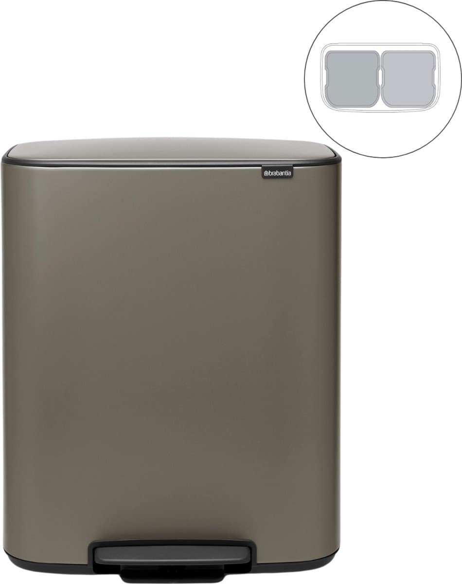 Brabantia Bo Pedal Bin 2 x 30 Liter Platinum