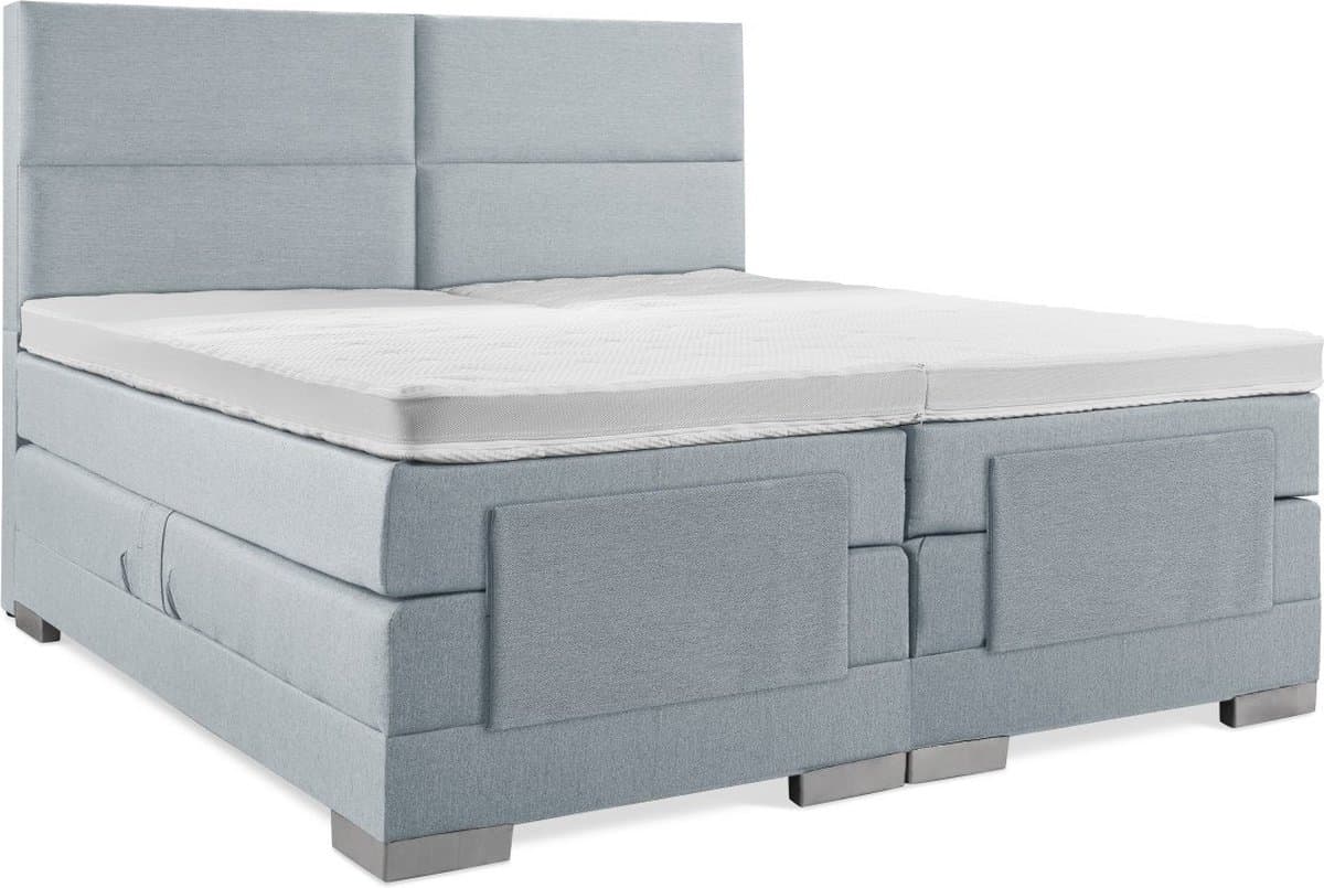 Soft bedden Elektrische Boxspring - 120x210 - Incl. 4 vlaks hoofdbord - Ijsblauw met plint