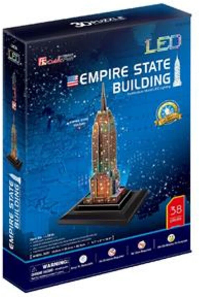 CUBIC FUN Empire State Building 3D Puzzel met LED - 38 stuks, Multicolor