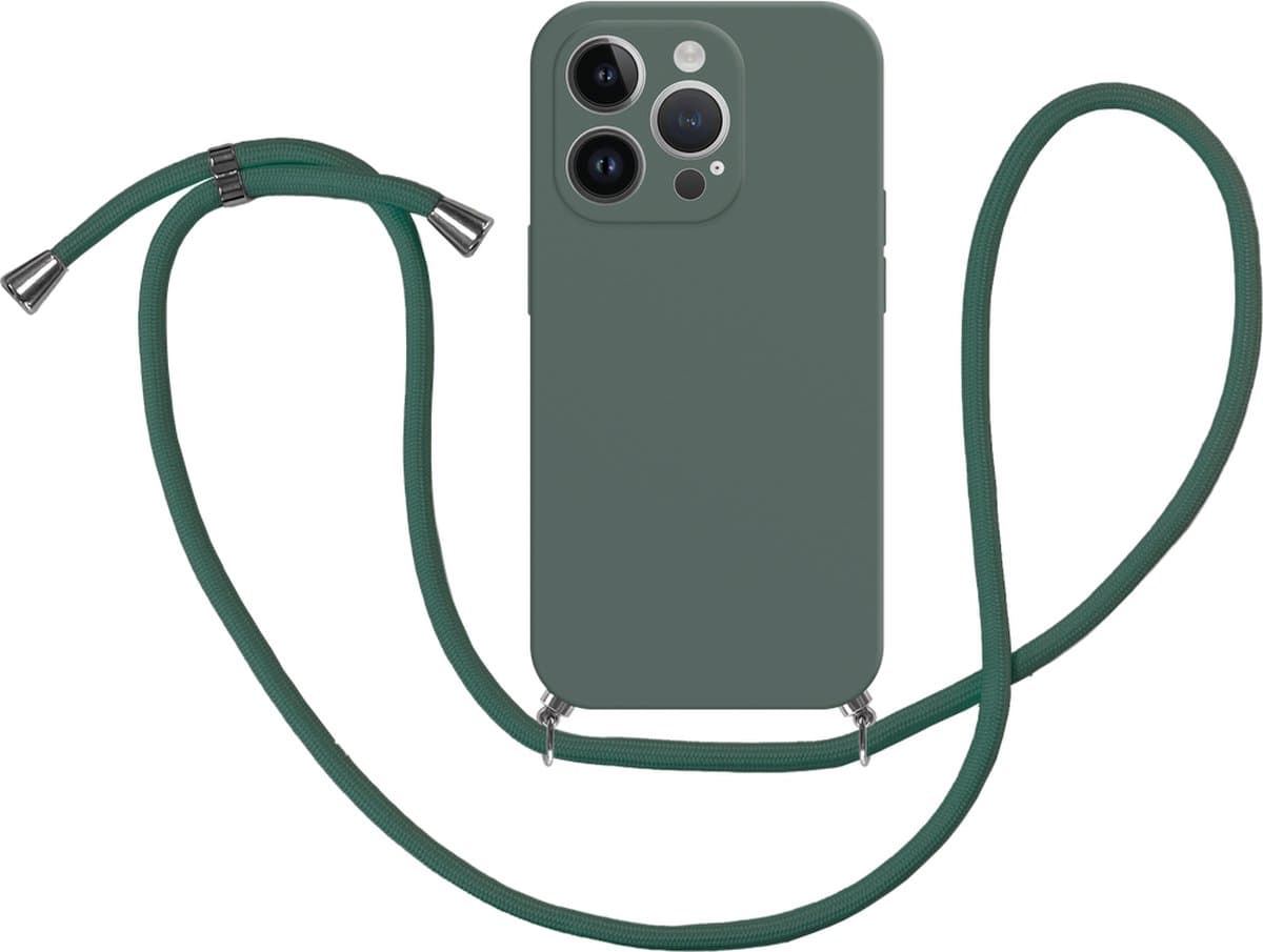 Just in Case hoesje met koord geschikt voor iPhone 14 Pro Hoesje met Koord - Siliconen Color Backcover - Groen