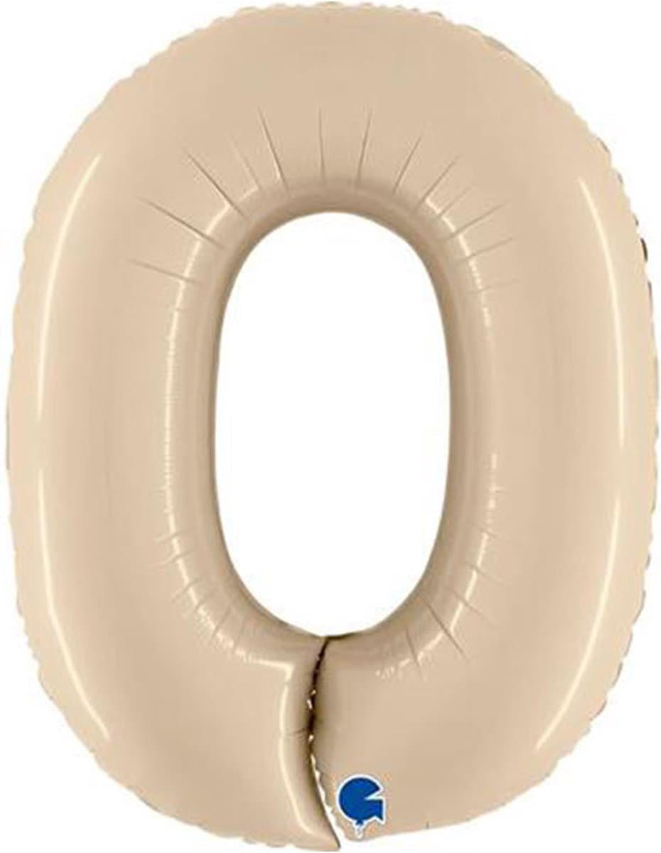 Folieballon Cijfer 0 Satin Cream - 100 cm