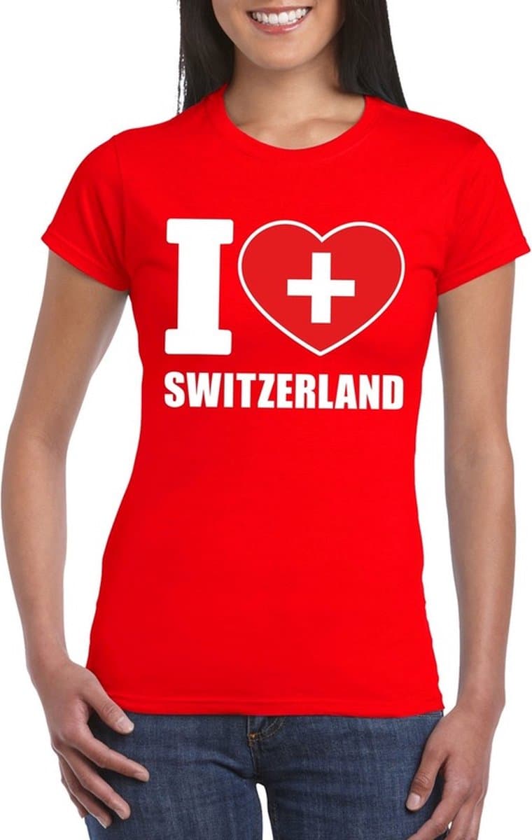 Zwitserland supporters kleding t-shirt - voor dames - rood - met vlag kleuren print - korte mouwen XL
