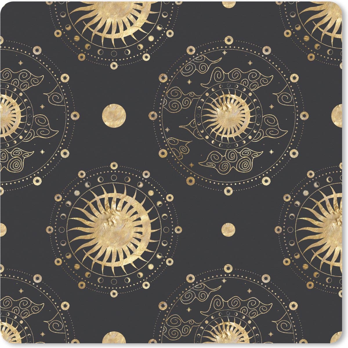 Muismat XXL 60x60 cm - Bureau onderlegger - Bureau mat Patronen - Maan - Zon - Goud - Bureaumat - Gaming mousepad xl - Bureaulegger groot - Computer deskmat