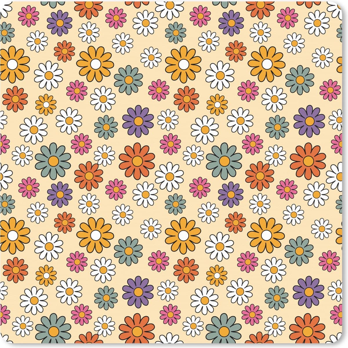 Muismat XXL 40x40 cm - Bureau onderlegger - Bureau mat Vintage - Patronen - Bloem - Planten - Bureaumat - Gaming mousepad xl - Bureaulegger groot - Computer deskmat