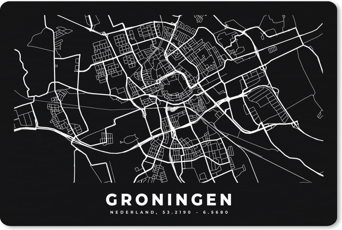 Muismat XXL 120x80 cm - Bureau onderlegger - Bureau mat Groningen - Kaart - Zwart - Bureaumat - Gaming mousepad xl - Bureaulegger groot - Computer deskmat
