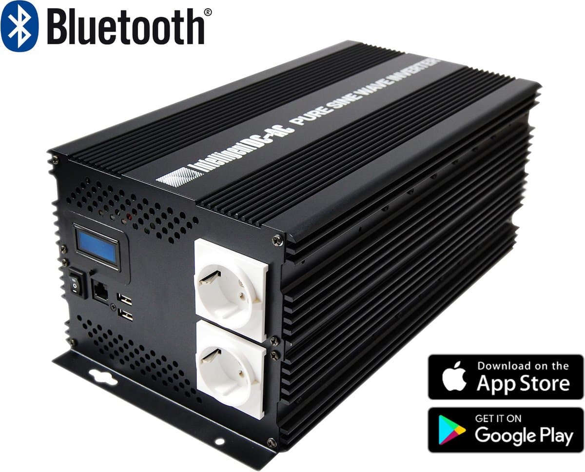 K-PO® Real Sinus Omvormer 2000 Watt - 12 Volt naar 230 Volt - Bluetooth - Zuivere sinus