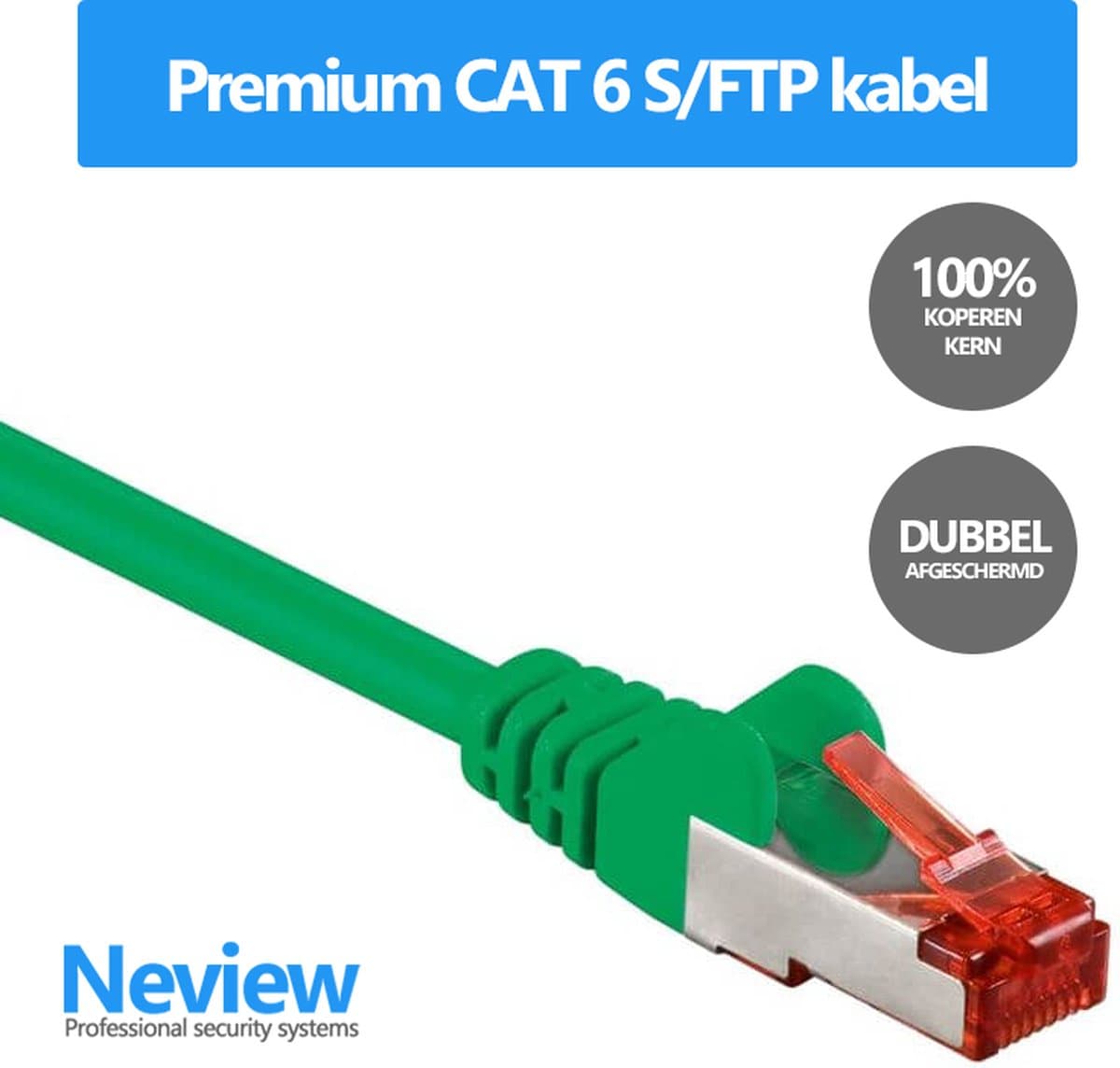 Neview - 2 meter premium S/FTP patchkabel - CAT 6 100% koper - Groen - Dubbele afscherming - (netwerkkabel/internetkabel)