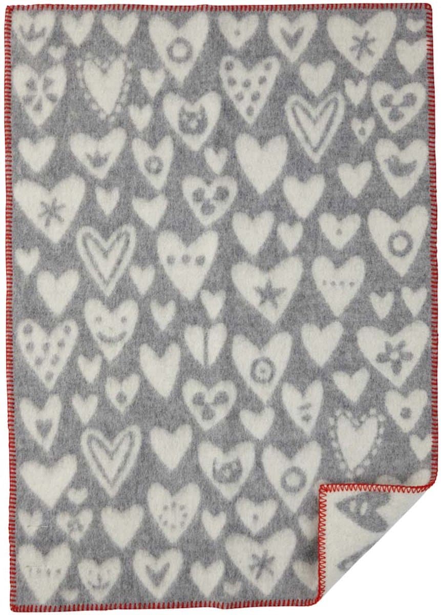 Wiegdeken lamswol Baby Heart grijs- 65x90cm