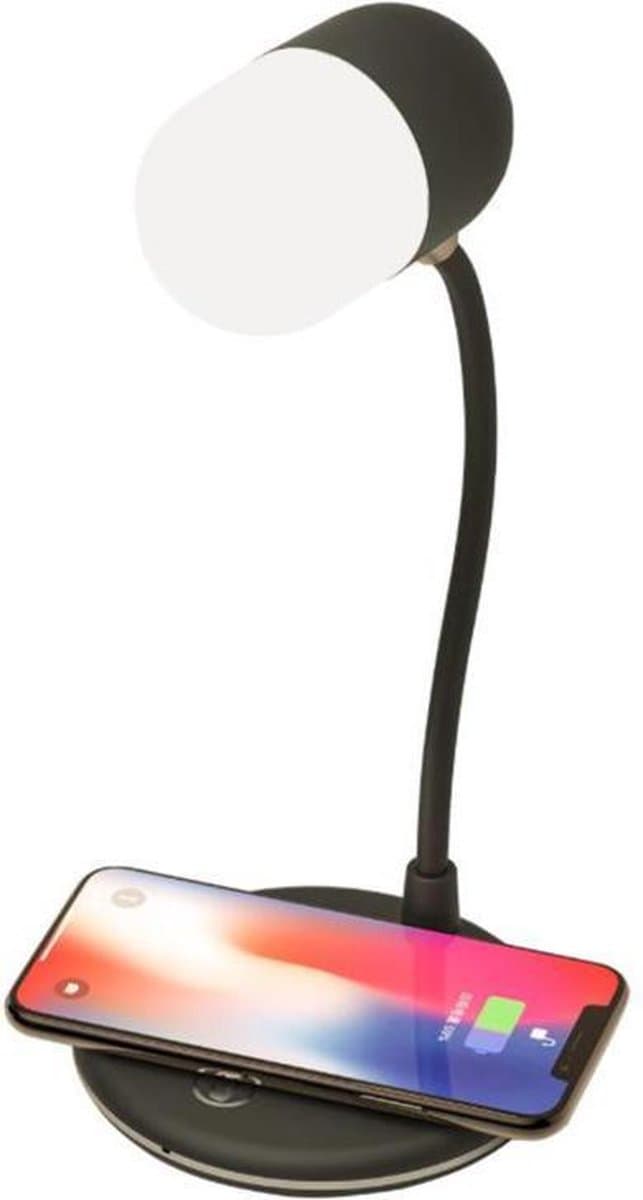 DrPhone SmartSound – 3 in 1 Lamp - Smart Speaker + Nachtlamp + Draadloos Laden - Bluetooth 5.0 - Bureaulamp - Zwart