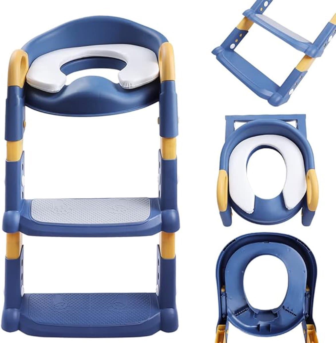 Jojoy - WC Verkleiner met Trapje - Toiletverkleiner - Toilettrainer - WC opstapje - WC Krukje voor Kinderen - Zindelijkheidstraining - Blauw - Inclusief Zitkussen - KIDDISTEP
