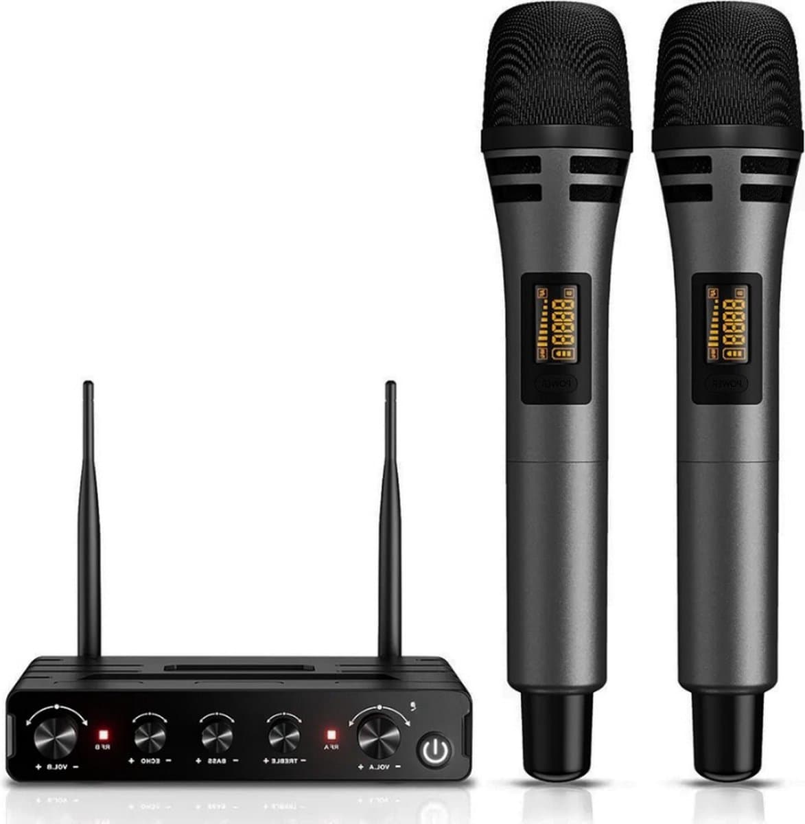 Professionele Dual UHF Draadloze Karaoke Microfoon Set – Handheld Dynamische Microfoons Voor Zingen, Feesten, DJ's En Speech Met Ontvanger – Model TW350 Grijs