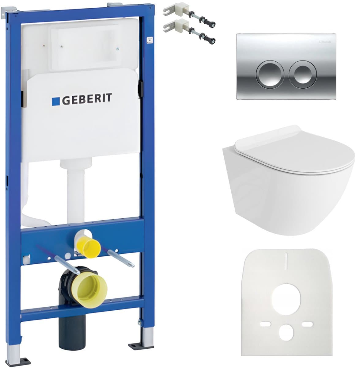 Geberit Duofix Basic Toiletset - Wandcloset SOFI SLIM - Wit Hoogglans - Randloos - Bedieningsplaat Delta Chroom