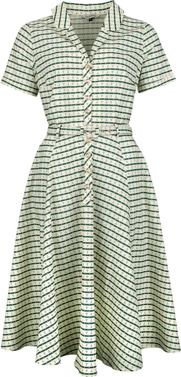 Banned Bella Anchor Ahead Dames Midi-jurk - beige/groen - 3XL