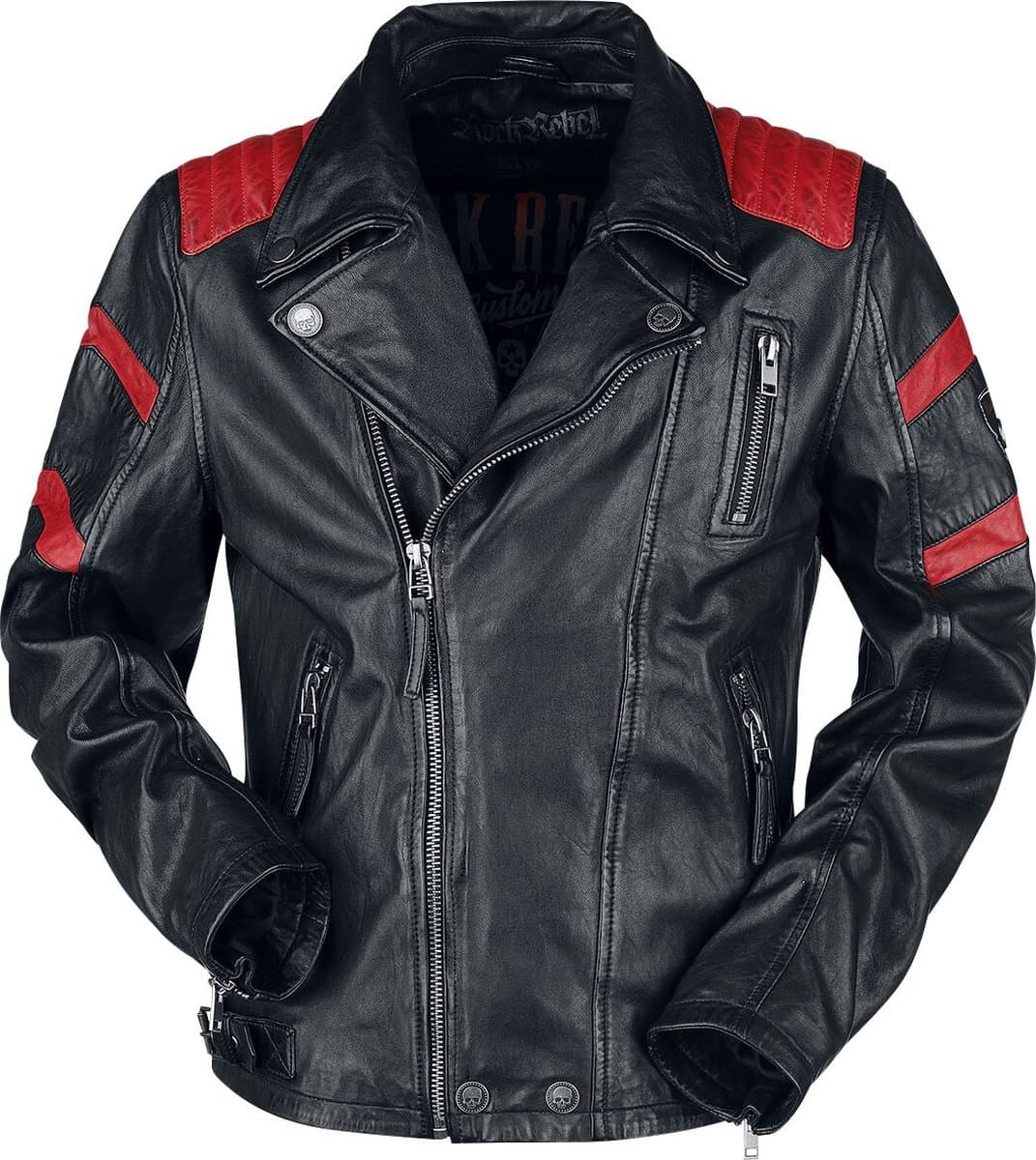 Rock Rebel by EMP Zwart leren jack met rode details - Heren - 4XL