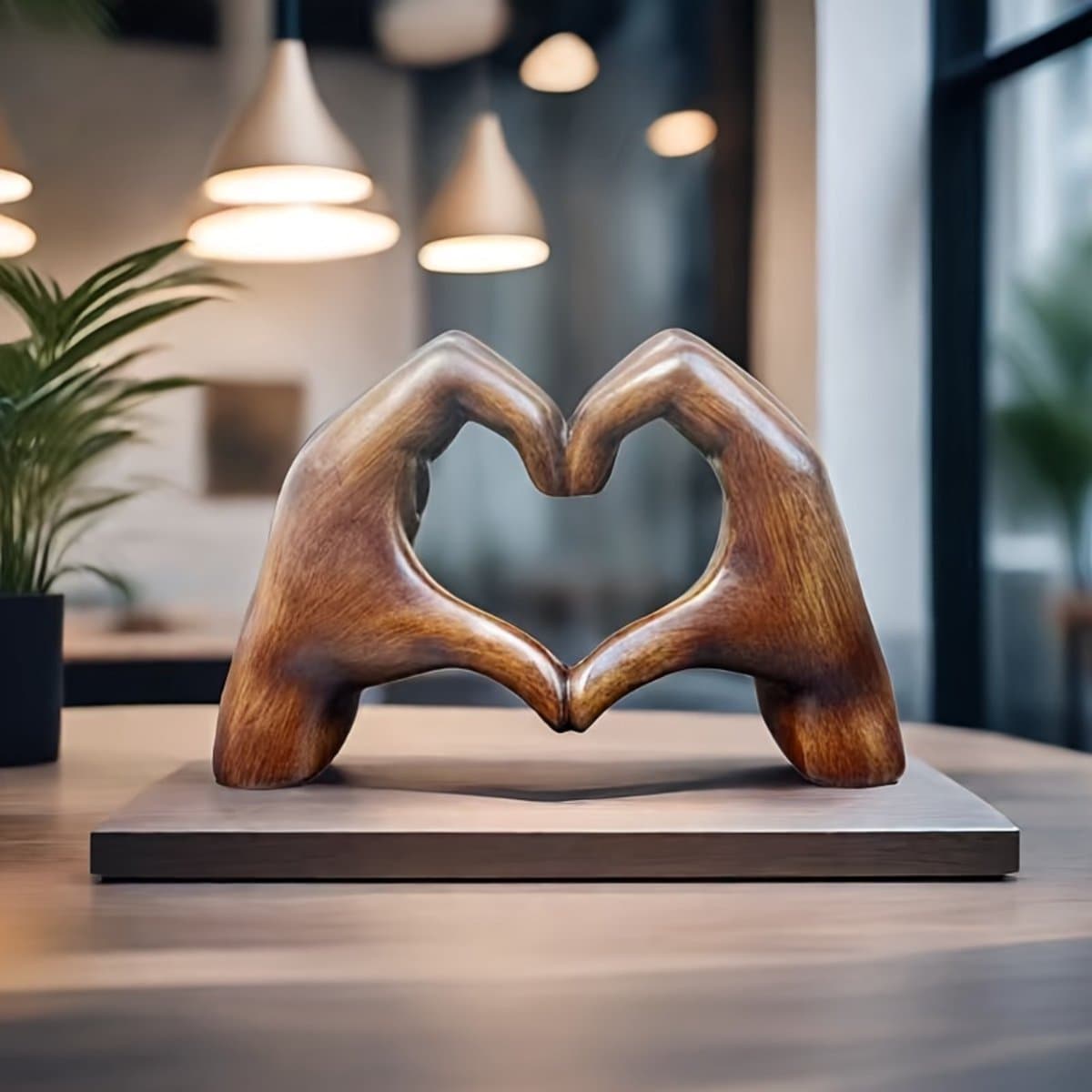Asaam Handgebaar -Liefdesbord -Moderne Kunst Sculptuur-Hars Houtnerfafwerking- Gepersonaliseerd Deco- Huwelijksgeschenk-Tafeldecoratie-Perf-Valentine Gift etc. 11x18.5x7cm