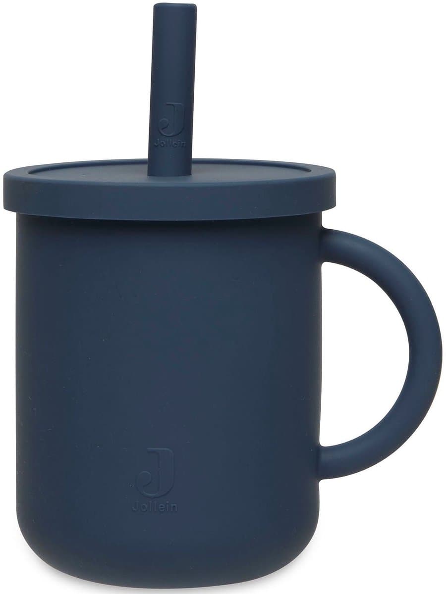 Jollein - Drinkbeker Met Rietje (Jeans Blue) - Siliconen - Baby Drinkberker, Baby Bestek - 6-18 maanden