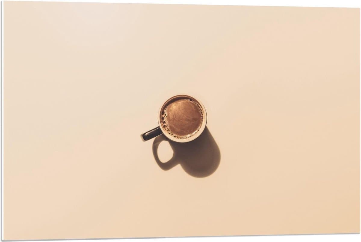 Forex - Kopje Koffie met Lichtbruine Achtergrond - 90x60cm Foto op Forex