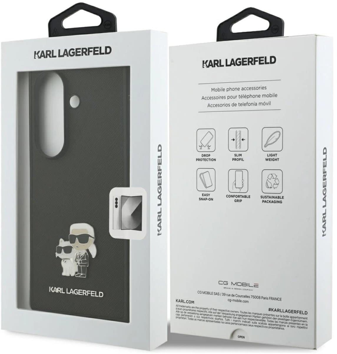 Karl Lagerfeld Back cover - Galaxy Z Fold 7 - Saffiano Leather - Karl & Choupette Pin - Zwart