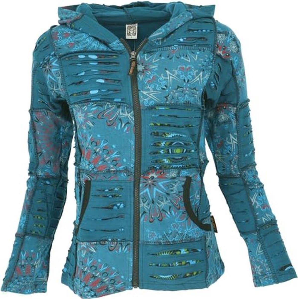 Patchwork jas met capuchon voor dames van katoen