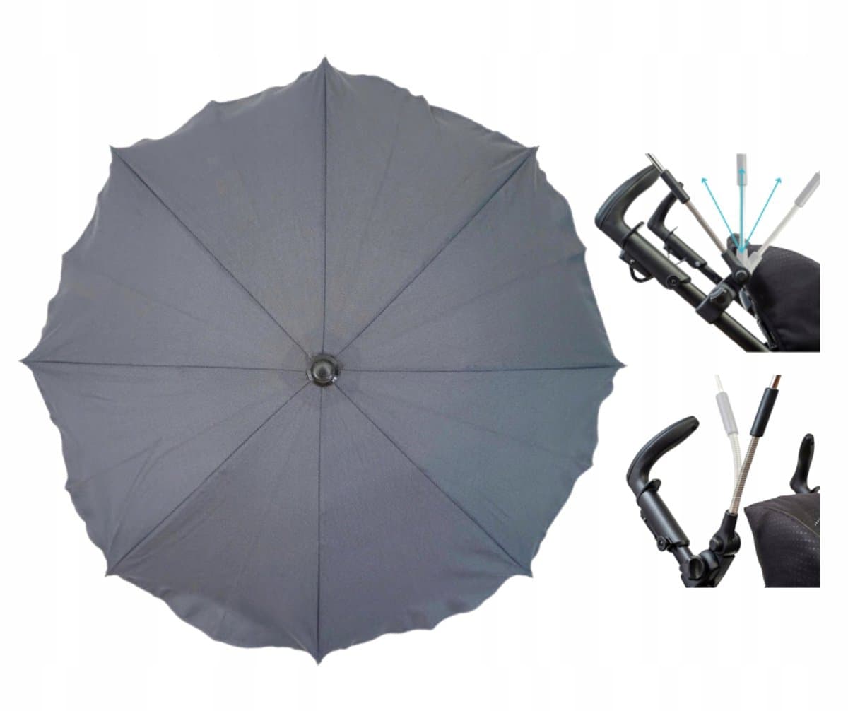 Grijze Kinderwagenparasol Rond UV50+ 75cm - Bescherming tegen Zon & Regen