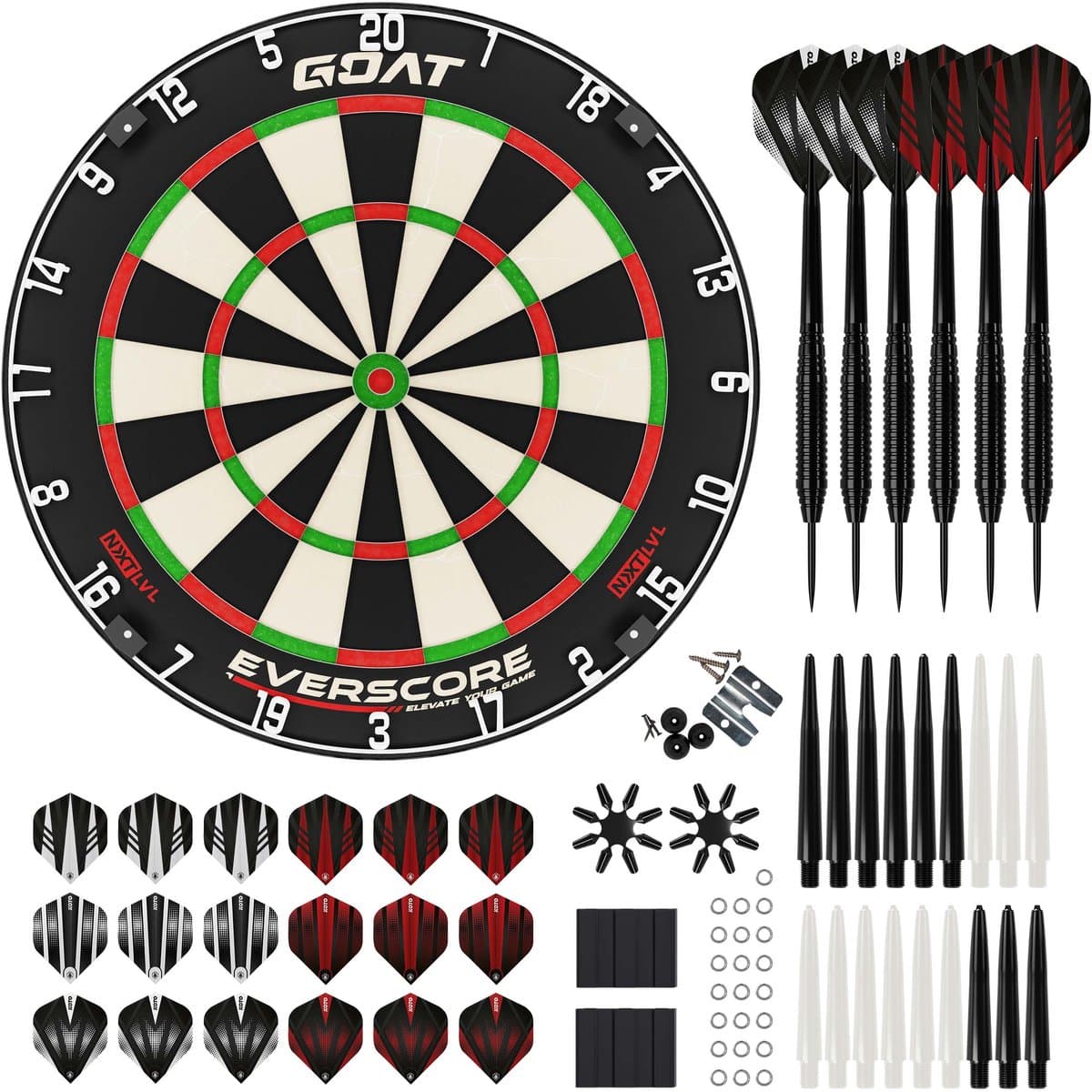 GOAT Everscore NXT LVL Dartbord + KOTO Accessory Kit Steeltip Black 90 Pieces - Dartset