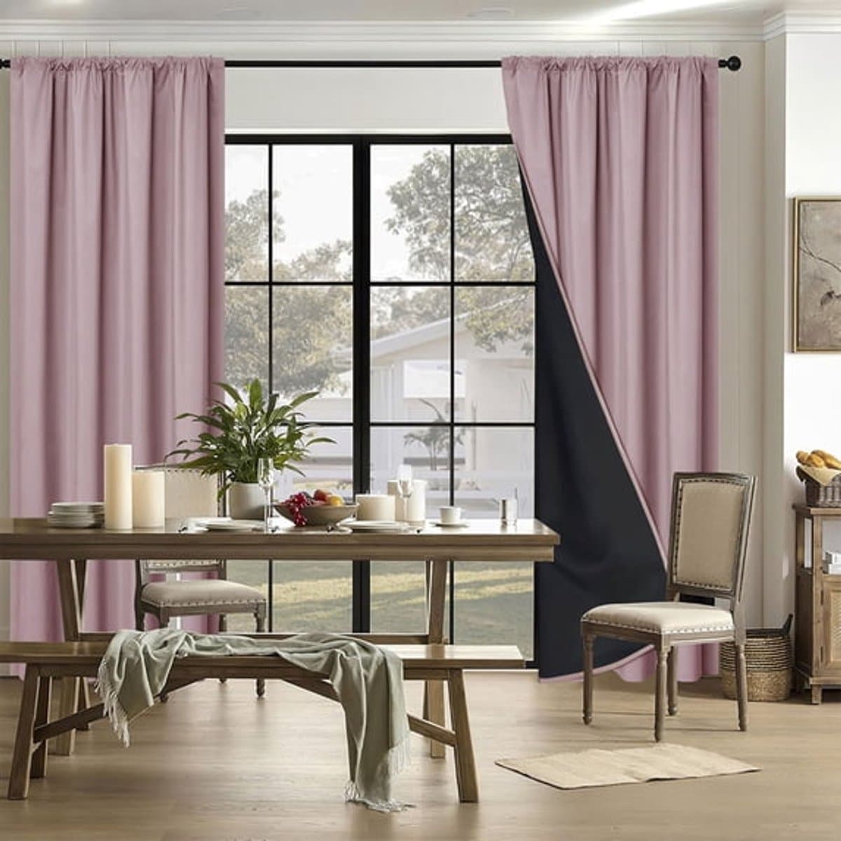 Ulisem - Polyester Verduisterende Gordijnen Met Staafdoorvoer - Woonkamer Slaapkamer Gordijnen - Lichtblokkerend - Warmte-isolerend - Geluidsdempend - Roze - 200x100cm