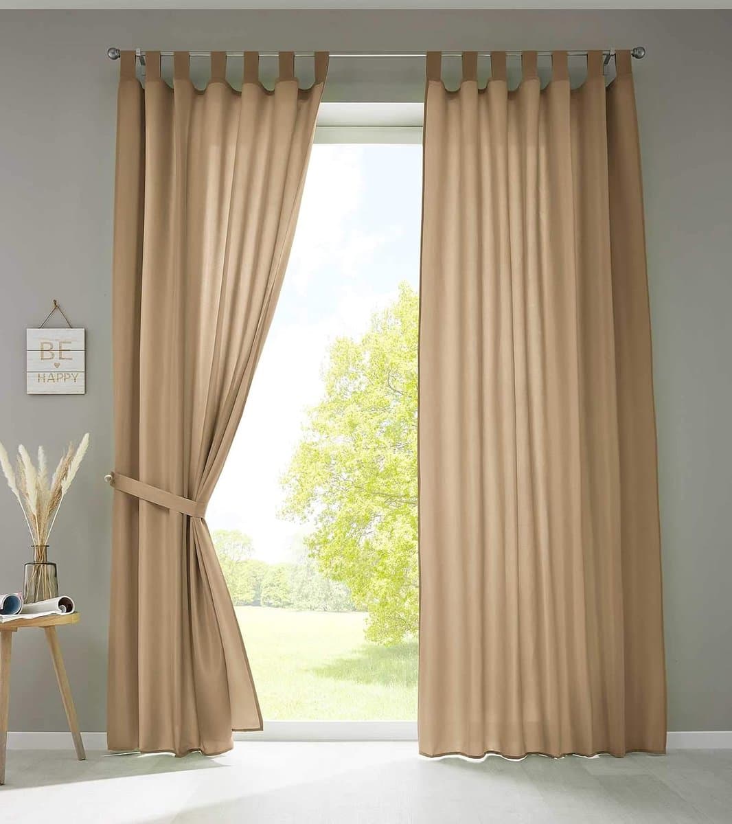 2-delige set gordijnen sjaal lussen "Berlin" HxB 225x140 cm zand ondoorzichtig microsatijn lichtdoorlatend plooiband effen mat, 20400N2