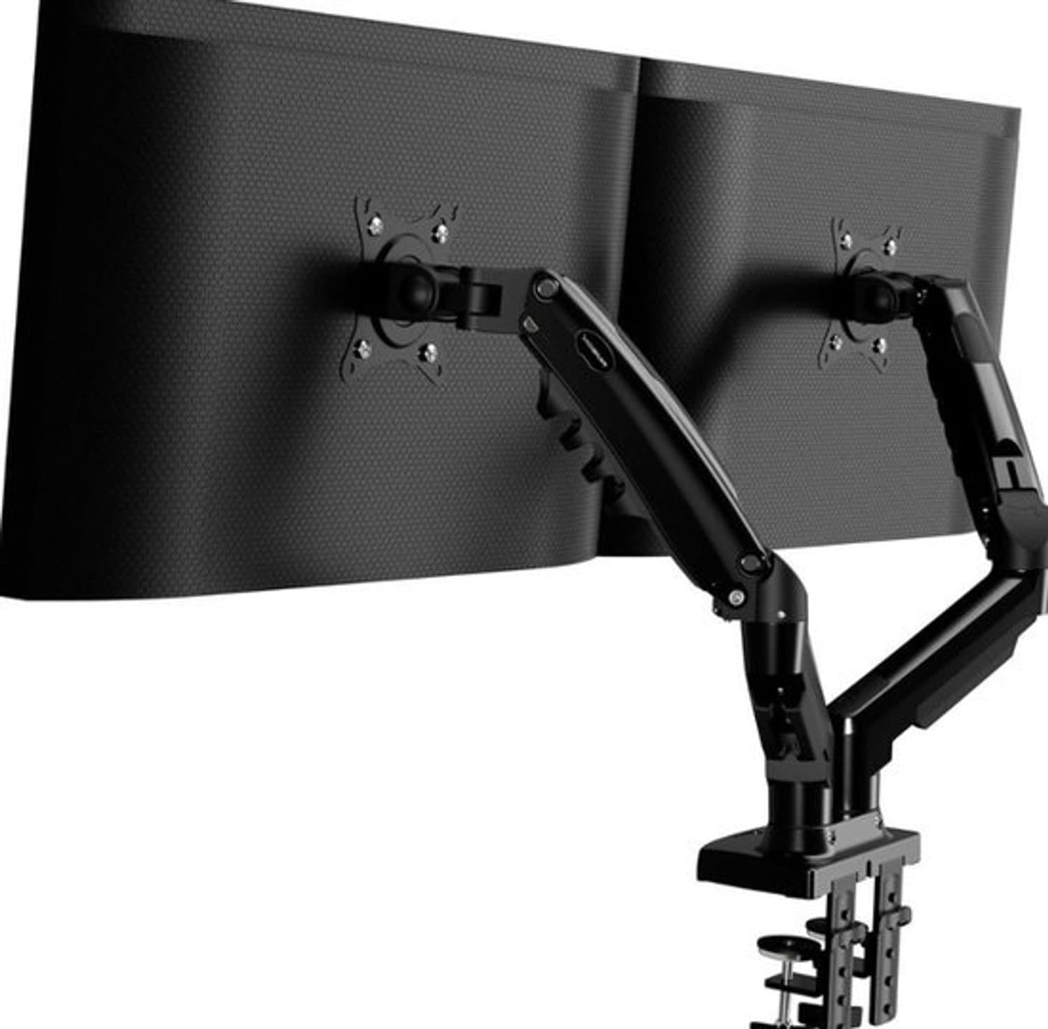 Dubbele monitorarm - Bureaubevestiging - Schermen 19-32 inch - VESA 75 & 100 mm - Bureauklem - Hoogteverstelling zonder gereedschap - Kantelen en roteren - Verhoogde laadcapaciteit 2-9 kg - (MX400)