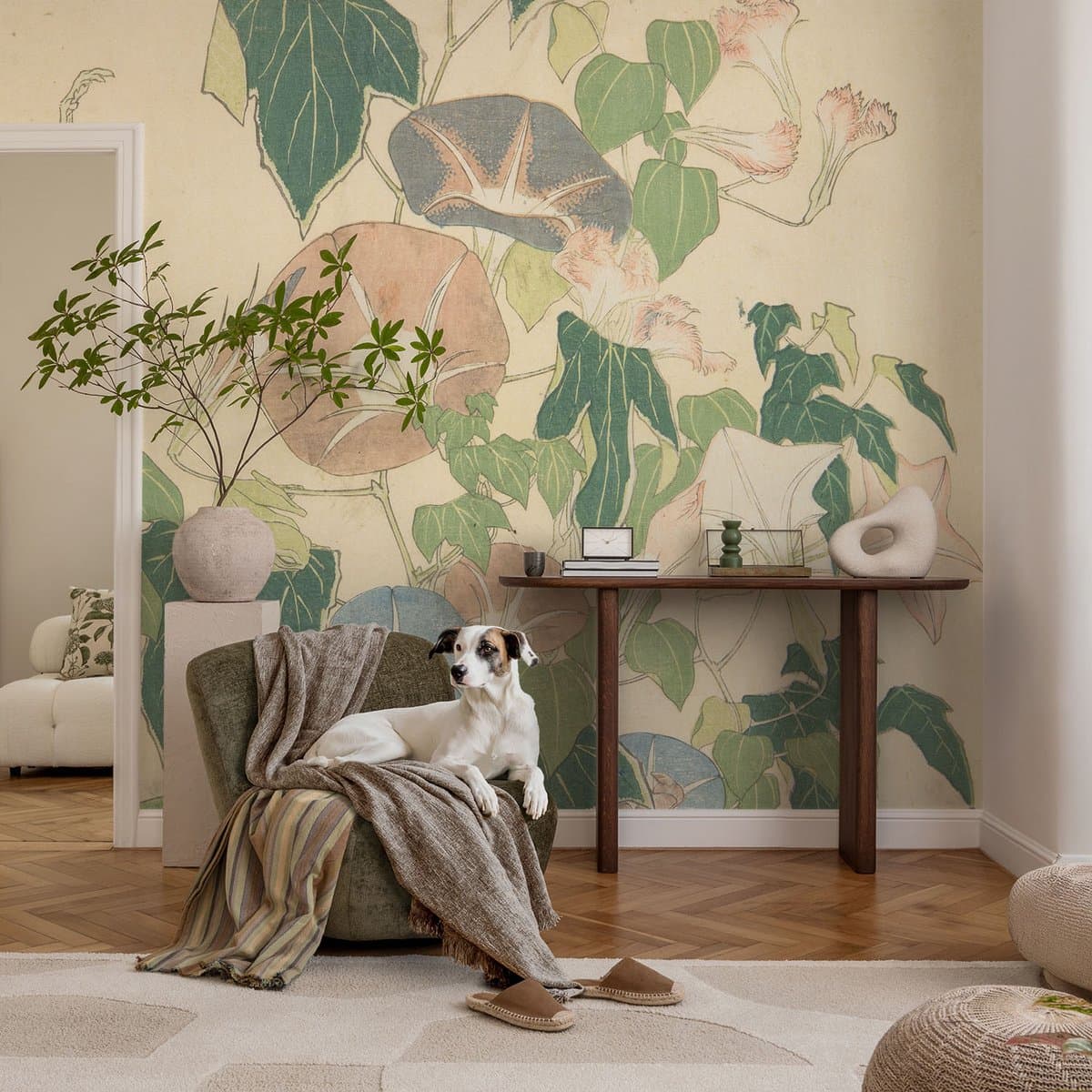 Coloray Vliesbehang - Groente Snellijm Behang - 104x70 cm - Bloemige Elegantie Muurschildering - Slaapkamer behang Bloemen En Planten - Fotobehang Vlies - Slaapkamer behang