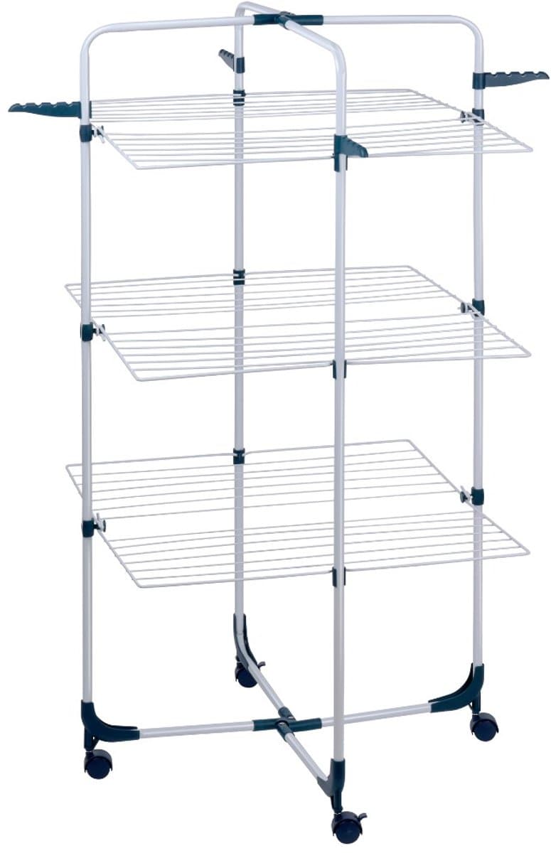 Dirt Devil Droogrek ‑ 30 kg Draagvermogen ‑ 3 Niveaus met 6 Plateaus ‑ 30 meter Lijnlengte ‑ 4 Haken voor Kledinghangers ‑ Wieltjes