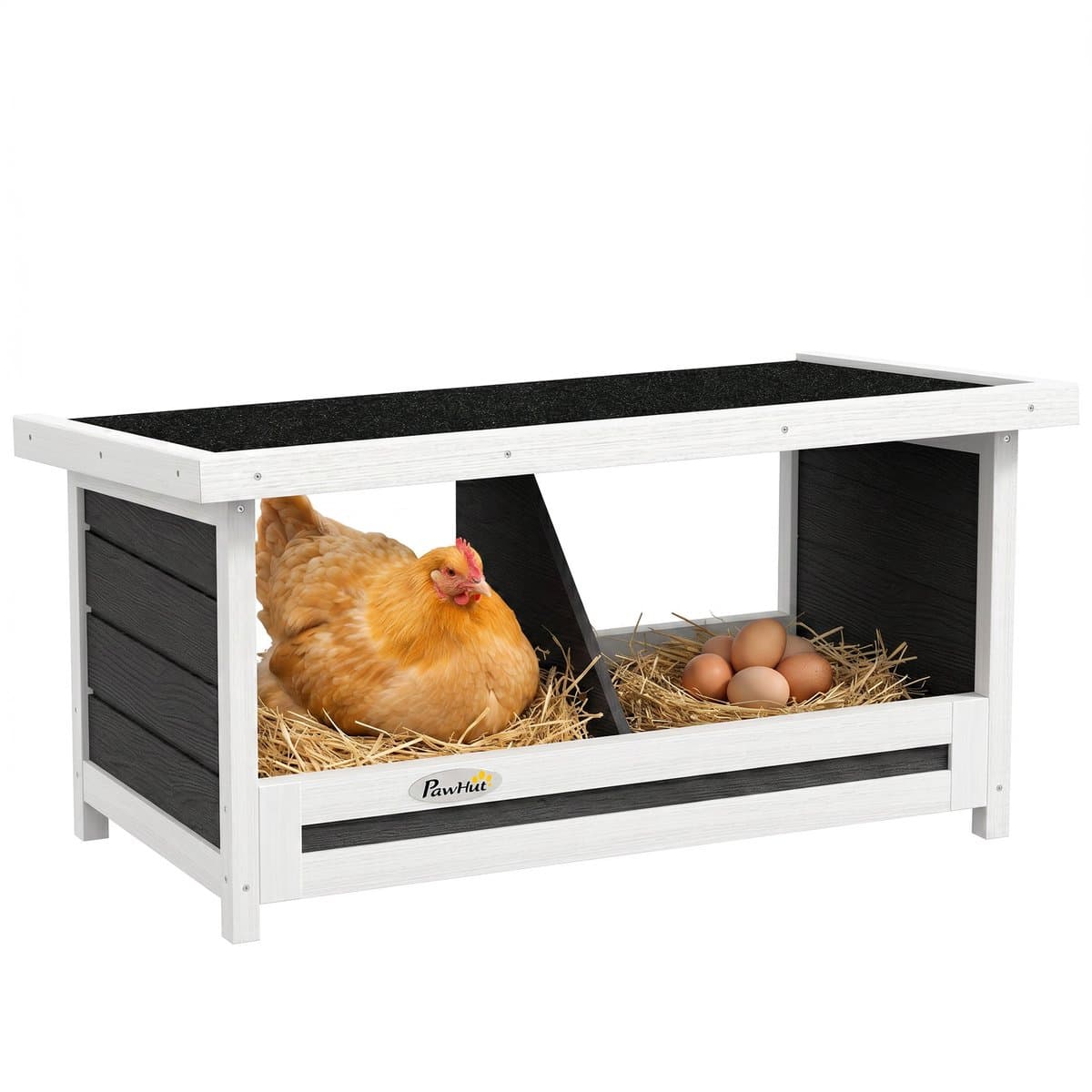 Legnest voor kippen - verhoogd houten kippennest - met asfalt dakbedekking - 66 x 37 x 34 - zwartgrijs
