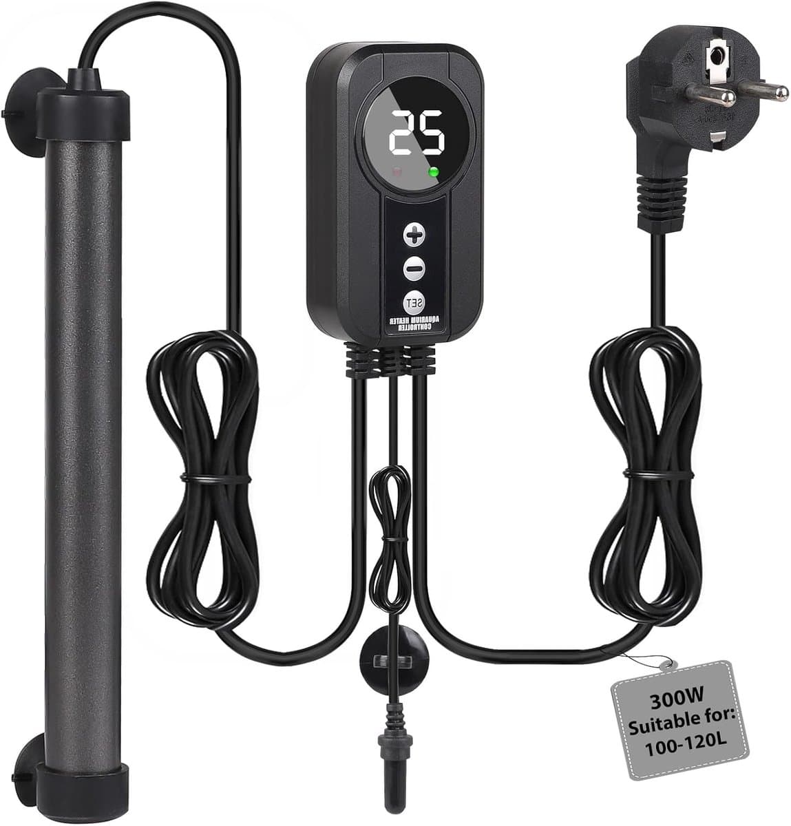 Aquariumverwarming 300 W met LED-controller en Temperatuur Sensor, Verstelbare Verwarming voor Aquaria van 100 tot 120 Liter, Ideaal voor Tropische Vissen en Onderwaterleven