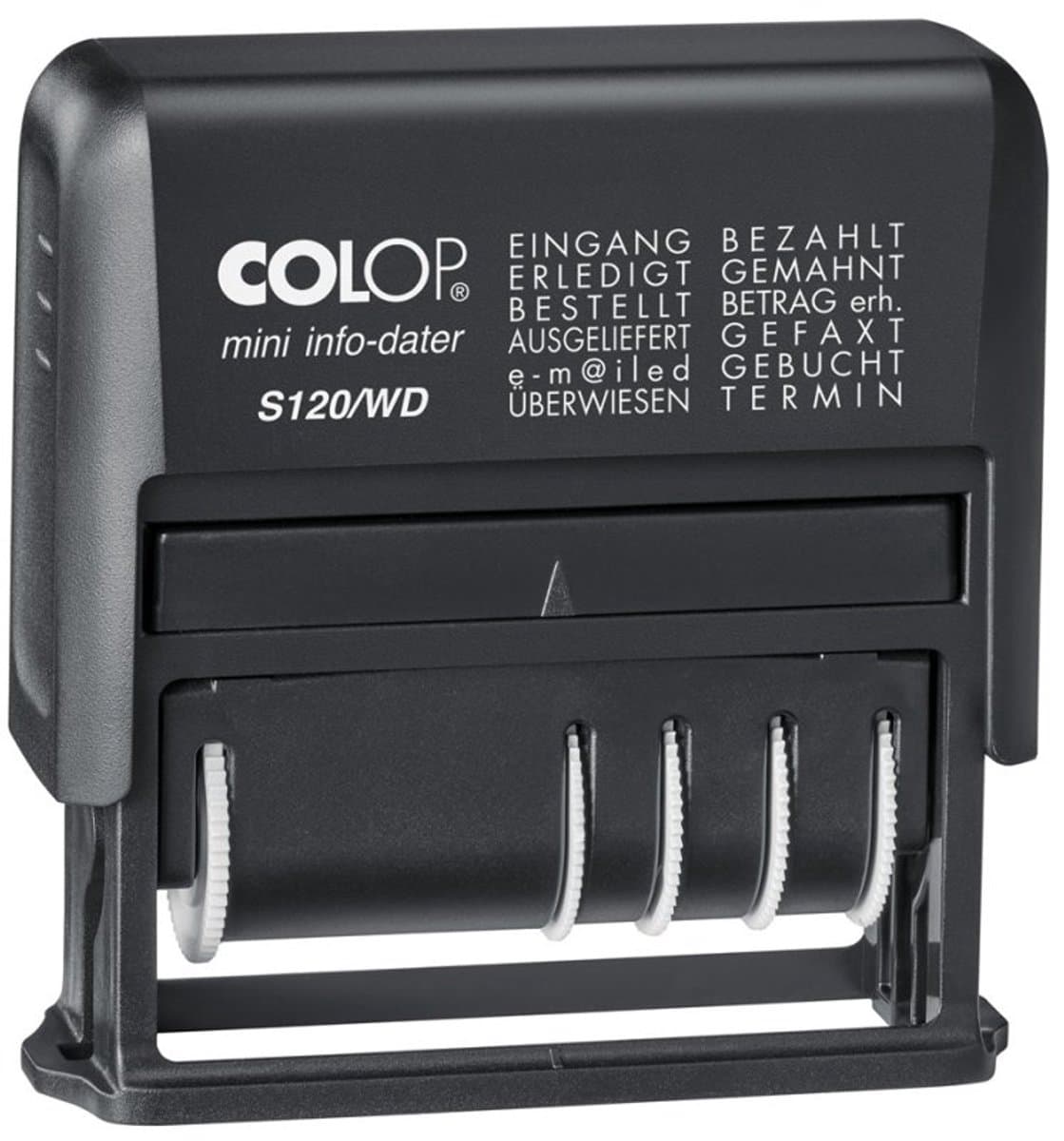 COLOP woordbandstempel Mini-Info-Dater S 120/WD, 12 teksten, zwart