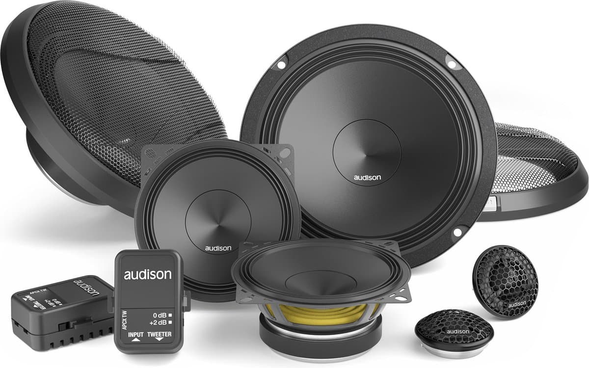 Audison Prima APK 163 - Autospeaker - 3 weg composet - 165mm met speakergrill - 16,5cm luidsprekerset - 125 Watt RMS