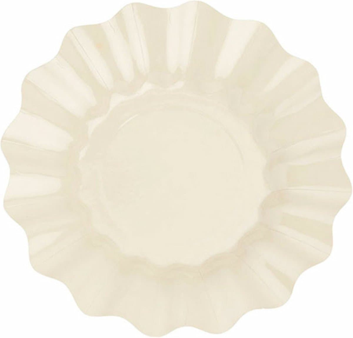 Givi Italia Feestbordjes/gebaksbordjes - schulprand - 8x - ivoor wit - rond - papier/karton - 21 cm - kinderfeestje