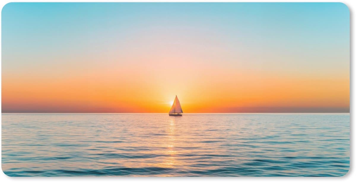 Muismat XXL 120x60 cm - Bureau onderlegger - Bureau mat Zee - Zeilboot - Zonsondergang - Bureaumat - Gaming mousepad xl - Bureaulegger groot - Computer deskmat