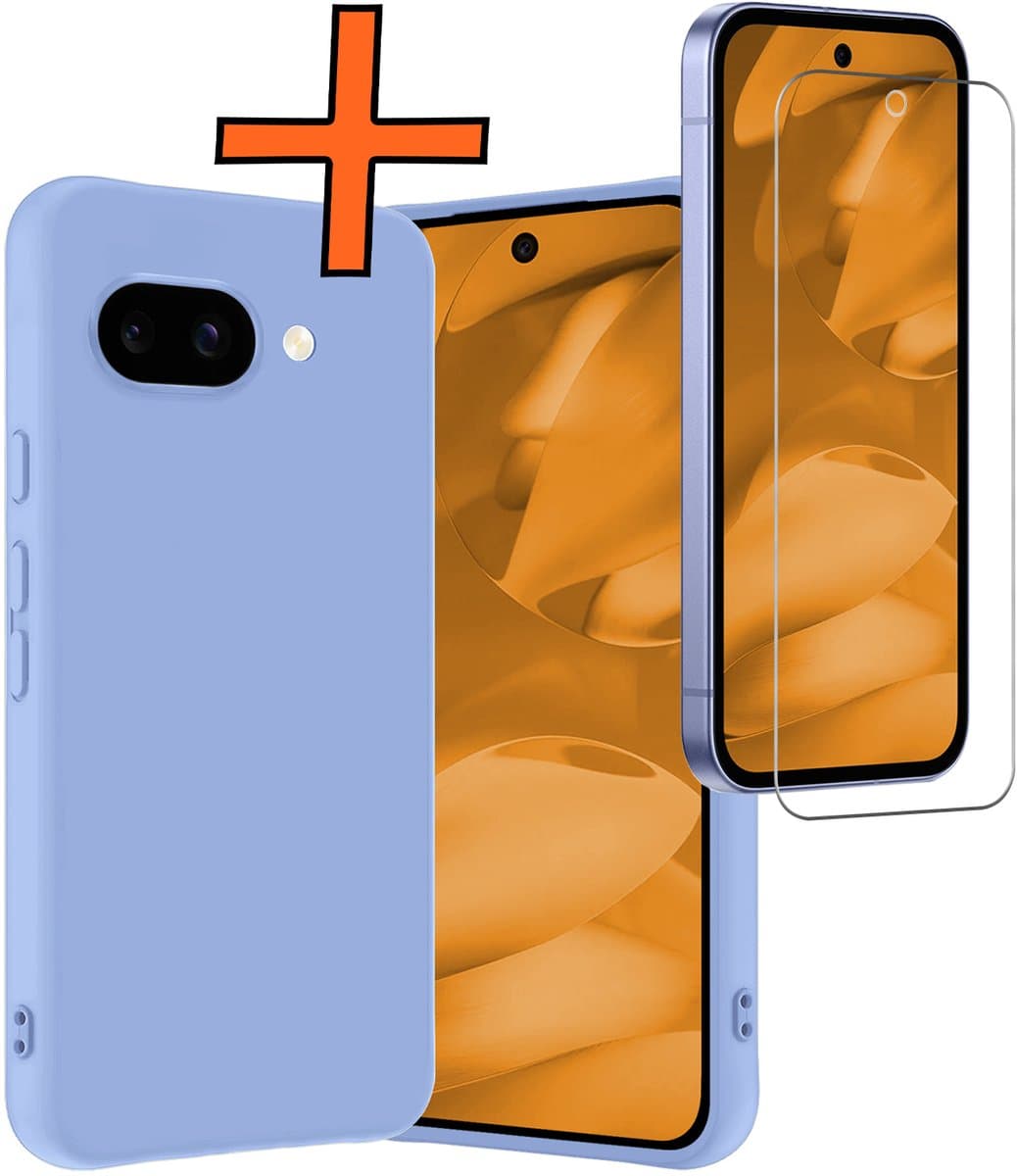 Hoes - Met Screenprotector - Geschikt voor Google Pixel 9a - Sterk & Shockproof - Back Cover - Siliconen Case - Telefoon Hoes - Lichtblauw
