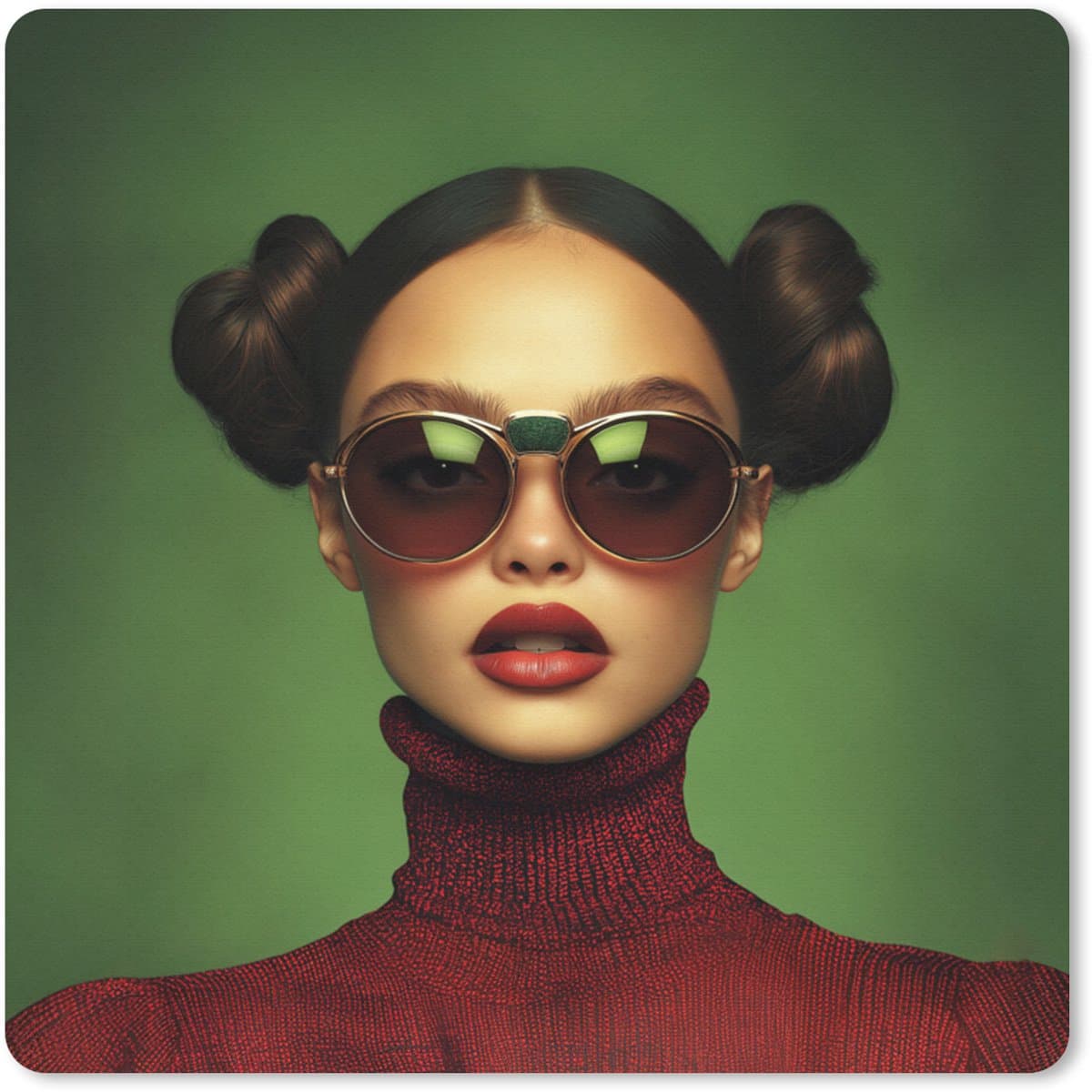 Muismat 20x20 cm - Mousepad Vrouw - Groen - Bril - Aesthetic - Modern - Muismatten