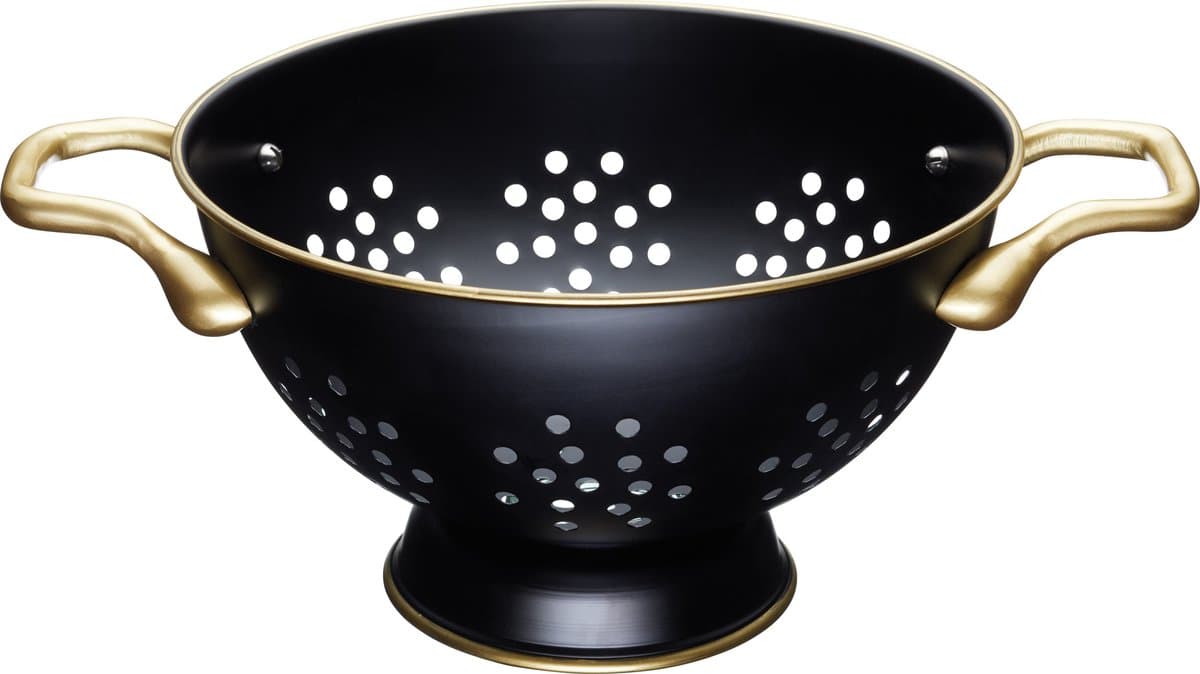 Kitchen Craft MasterClass Vergiet, Grote Capaciteit, Ergonomische Handgrepen, Roestvrij Staal, ‎32,6 x 28,2 x 17,5 Centimeter, Mat Zwart en Messing, MCBRSCOL