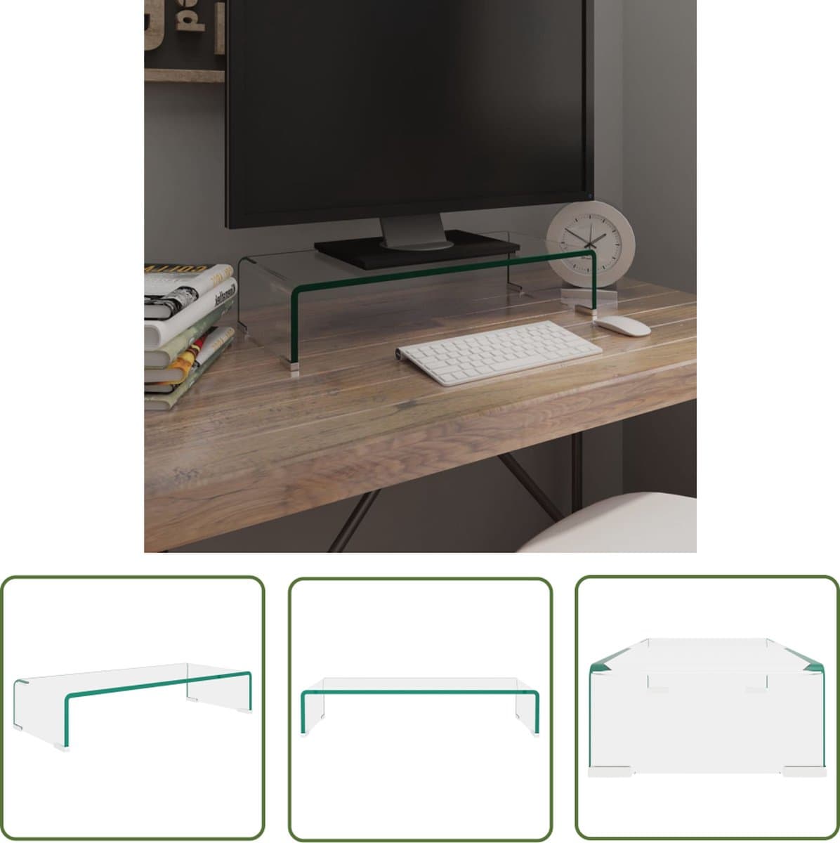 vidaXL Tv Stand - TV-meubel - TV-meubel/monitorverhoger transparant 60x25x11 cm glas - Glas Meubilair - Transparante Kast - Mediastand