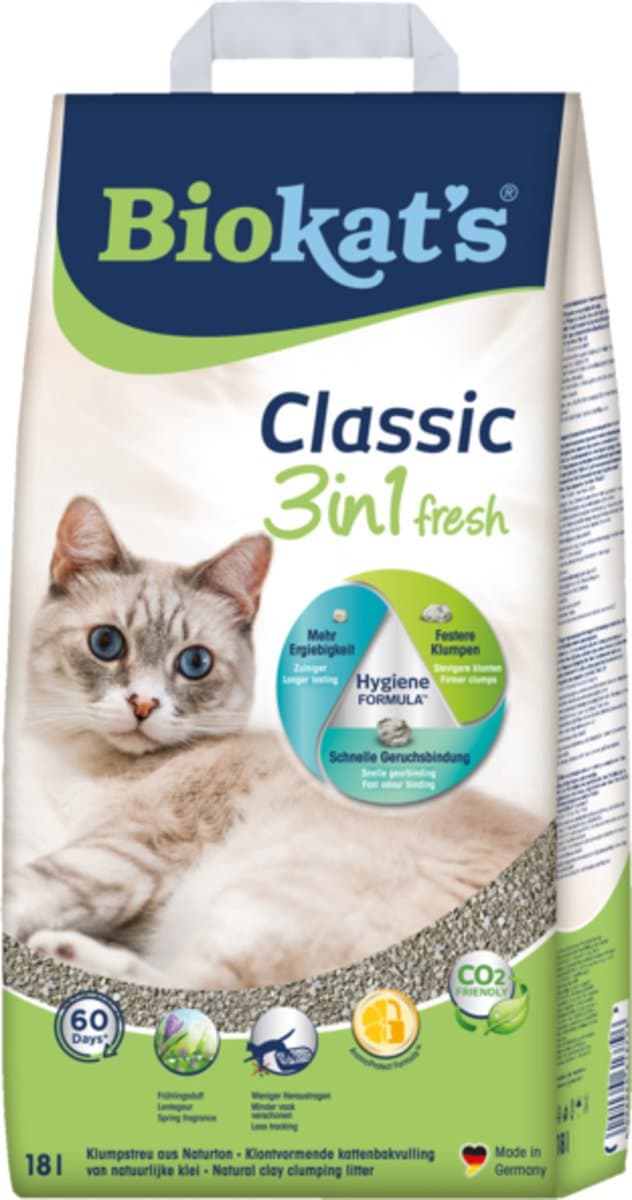 Biokat's Classic Fresh 3in1 - 18 L - Kattenbakvulling - Klontvormend - Lente geur